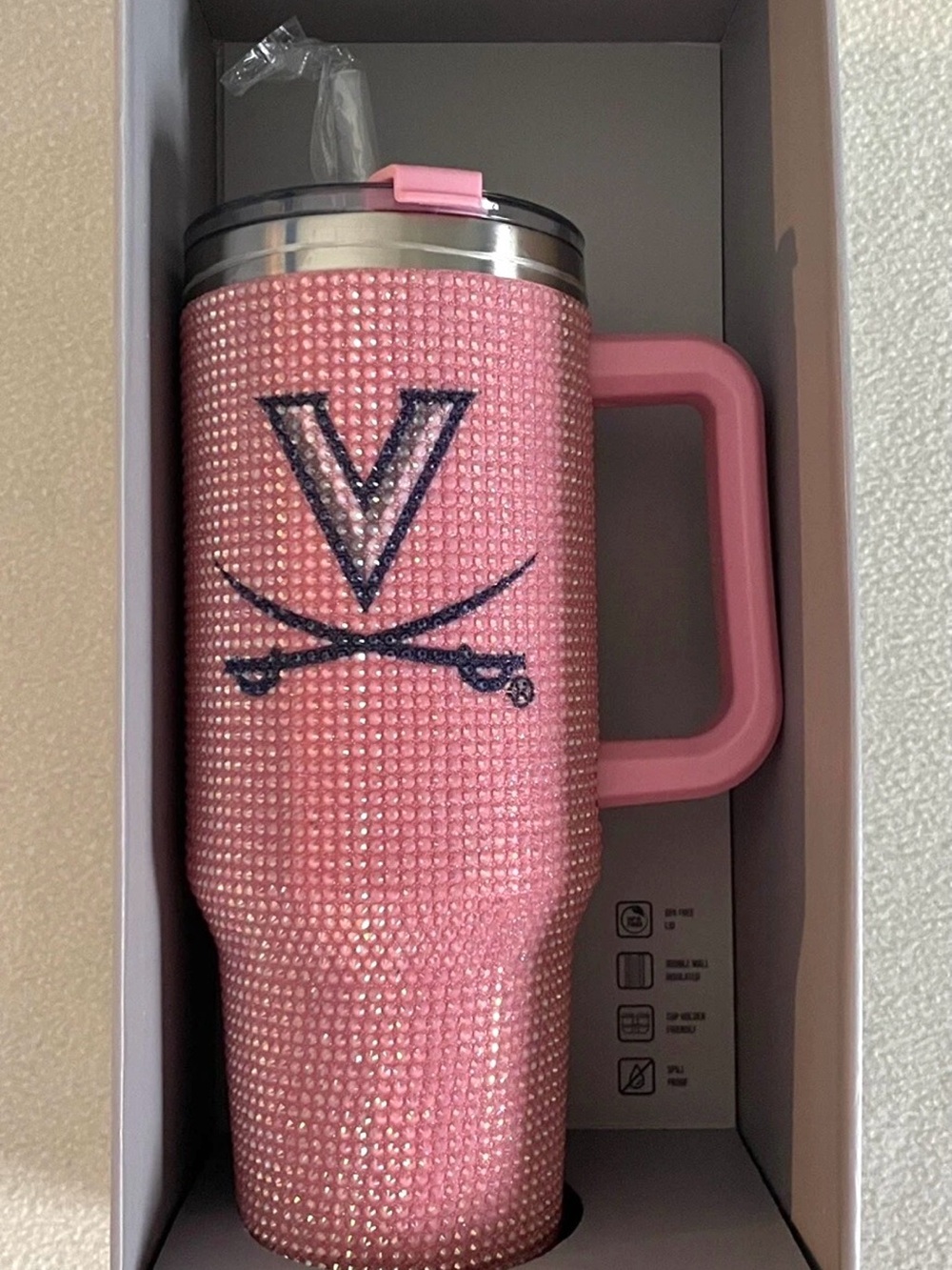 NCAA Bling Colossal 46oz Tumbler UVA Pink Sparkle Rhinestone Water Bottle NIB